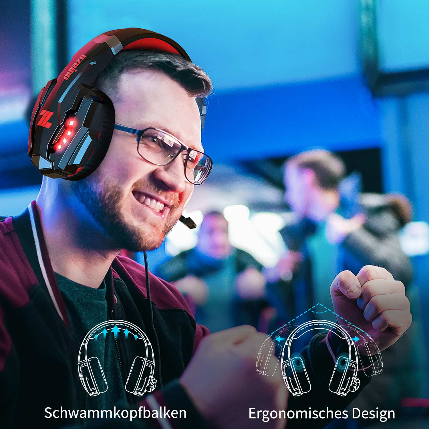 Ozeino Zestaw słuchawkowy gamingowy do PC Ps4 Switch Xbox One, 3D Surround Sound Headset Gaming, słuchawki z redukcją szumów z mikrofonem, różowy