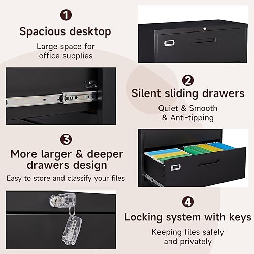 Miniatura 2 de AFAIF Archivador de 4 cajones, archivador lateral de metal con cerradura, archivador de bloqueo para organización de oficina en casa, gabinete de