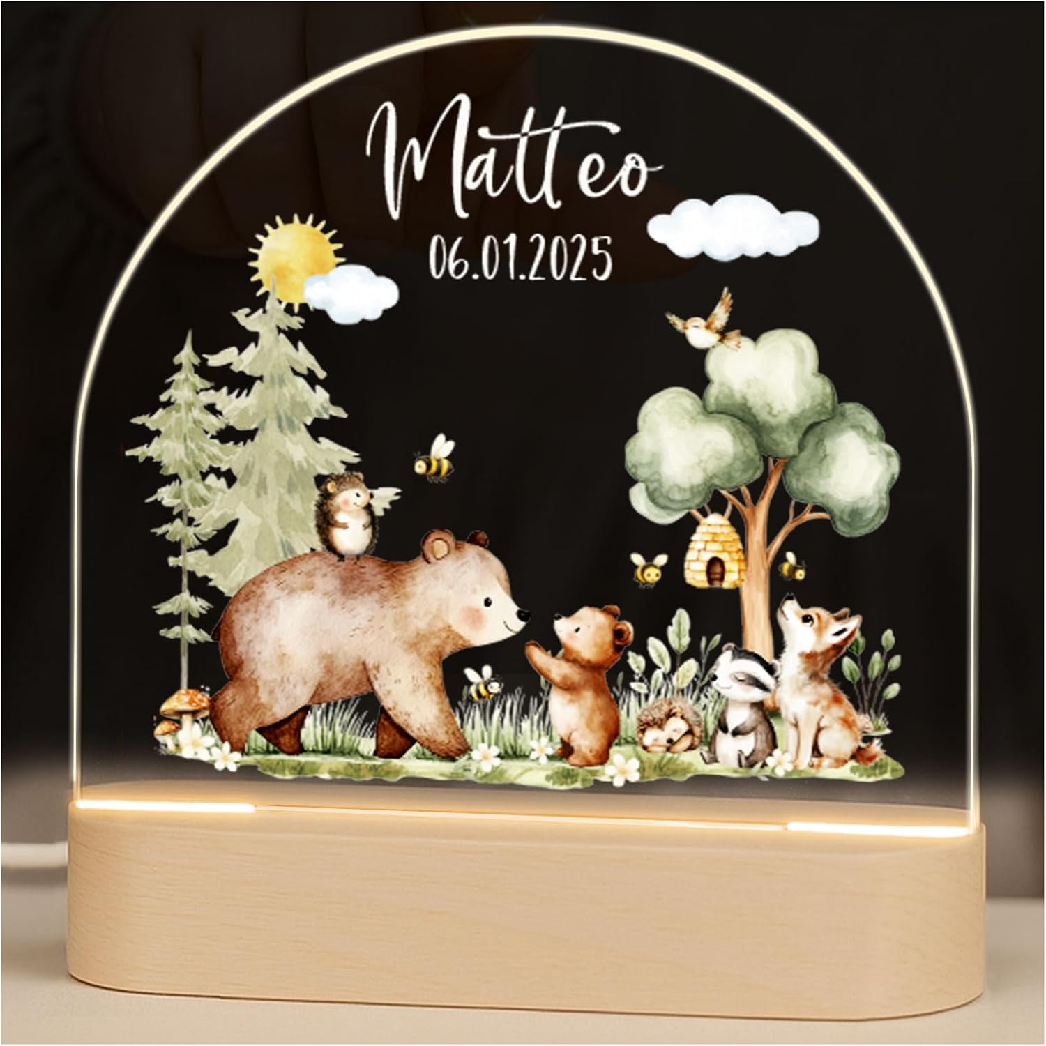 Little Deco Personalised Night Light for Children, Bedside Lamp with Name for Children’s Room, Forest Animals, Baby Gift for Birthday, Birth or Christening Gifts YLL1054-06K