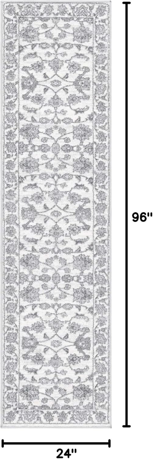 Unique Loom Boston Collection Area Rug - Floral (2' x 8' Runner, white Gray/ Ivory)