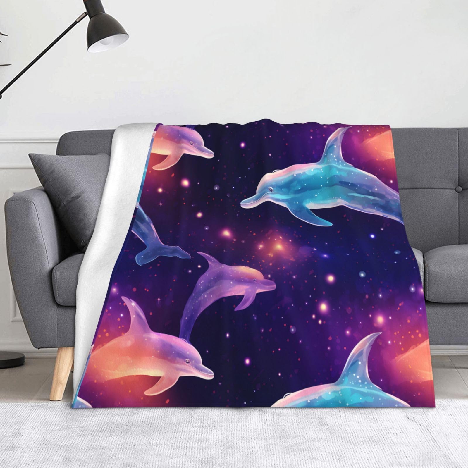 Couverture galaxie et dauphins 152x127 cm pour lit et canapé