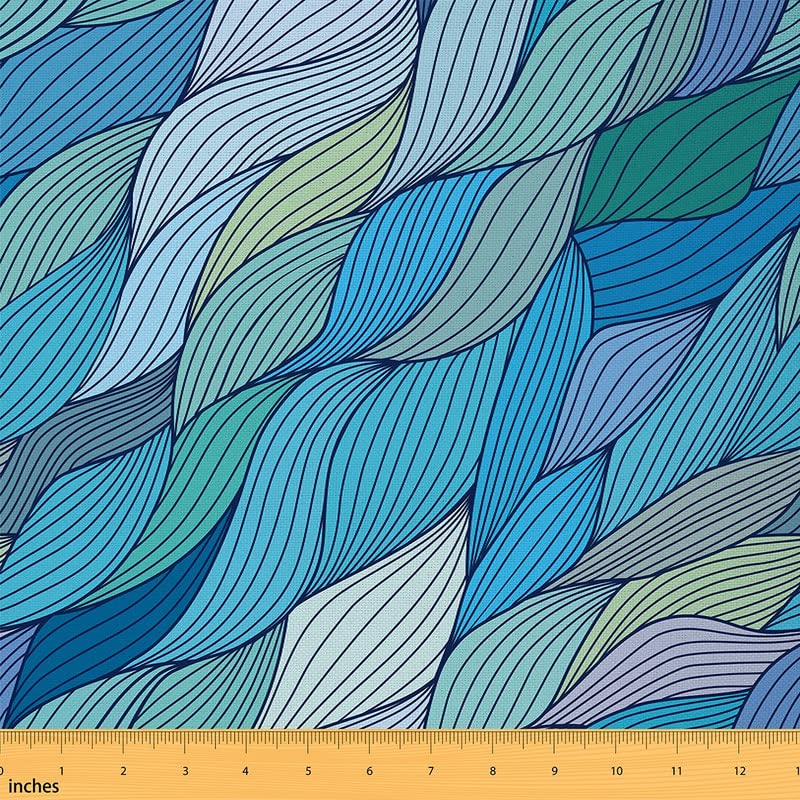 Feelyou Teal Fabric by The Yard, Abstract Art Ocean Wave Upholstery Fabric for Chairs, Geometric Leaf Style Decorative Fabric for Upholstery and Home DIY Projects, 3 Yards, Mint Green Blue