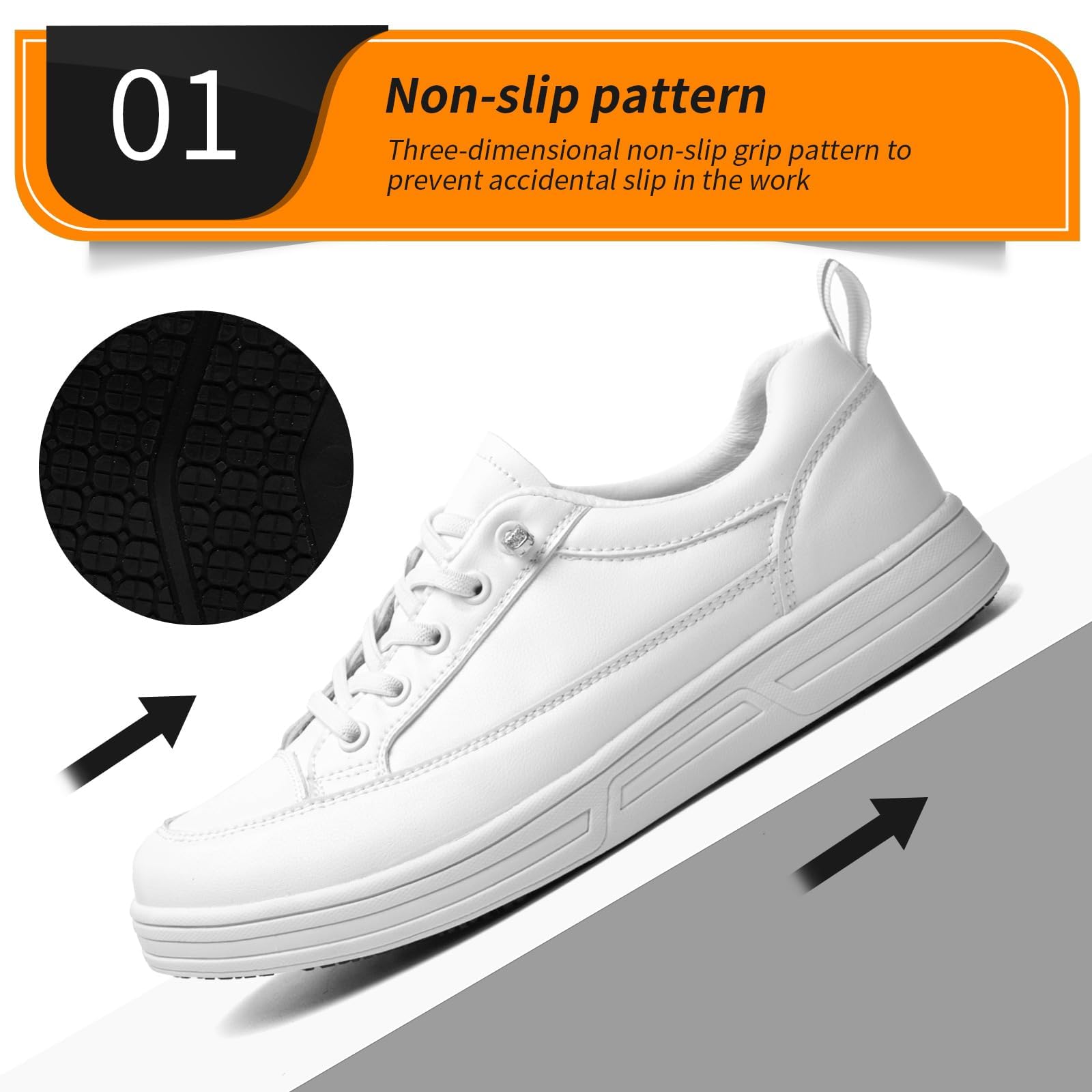 Xinshdi Non-Slip Shoes for Women - Waterproof, Lightweight, Comfortable, Stable, Suitable for Food Service, Nursing, and Crew Work. White