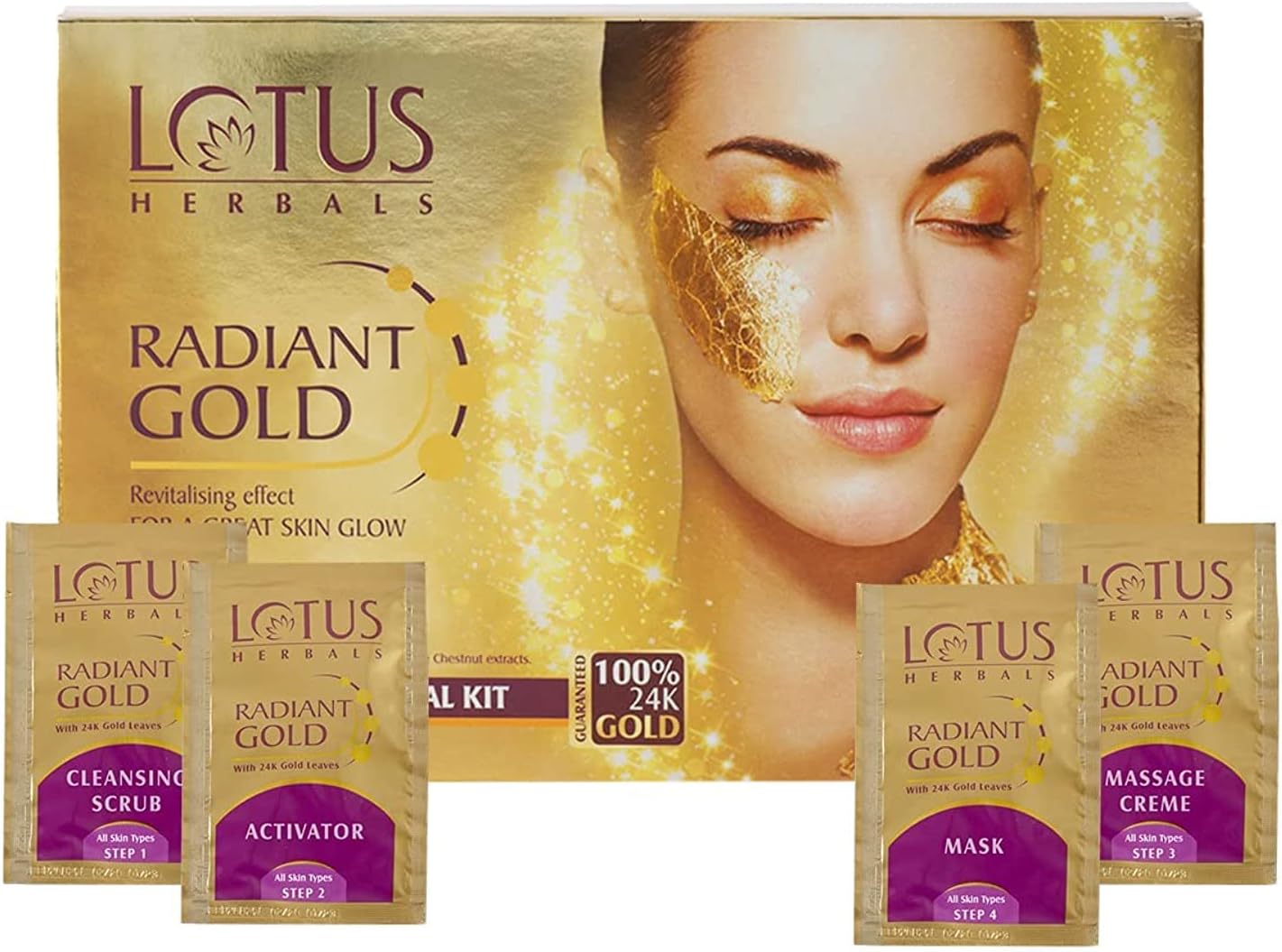 Radiant Gold Cellular Glow 1 Facial Kit | With 24K Gold Leaves | For Natural Golden Glow Skin | For Women & Men | All Skin Types | 37g