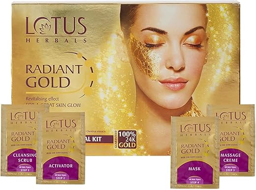 Lotus Herbals Radiant Gold Cellular Glow 1 Facial Kit | With 24K Gold leaves | For Skin Glow | All Skin Types | 37g
