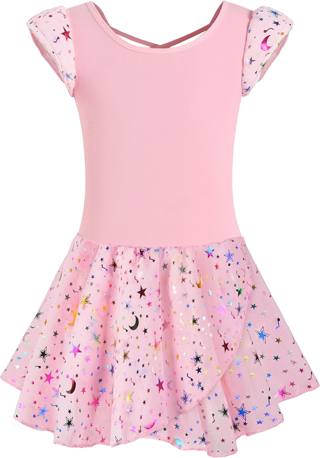 DANSHOW Ballet Leotards for Girls Dance Skirted Leotard Kids Ballet Tutu Dress Toddler Shiny Ruffle Sleeve Dancewear - Image 2