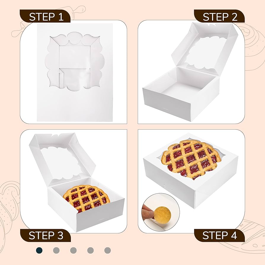 CHERRY 25-PACK 9"x9"x3"Brown Bakery Boxes With PVC Window For Pie And Cookies Boxes Large Natural Kraft Paper Box 9x9x3inch,Pack Of 25