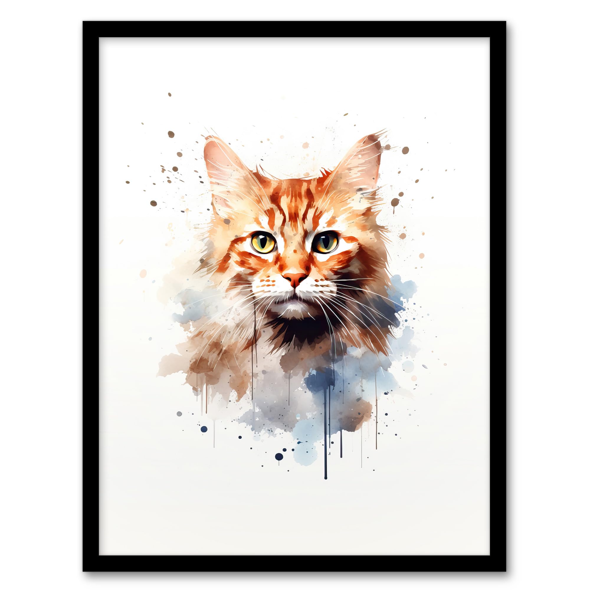 Artery8 Ginger Orange Cat Lovers Gift Watercolour Pet Portrait Painting Artwork Artwork Framed Wall Art Print 18X24 Inch