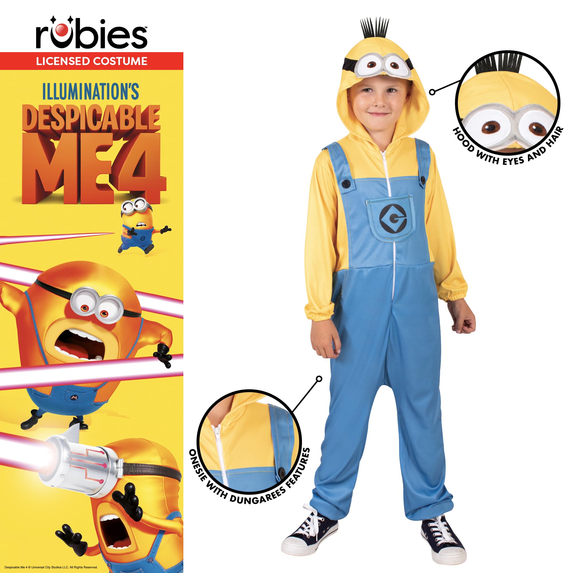 Rubies Official Illumination's Despicable Me 4, Minion Tim Child Onesie, Kids Fancy Dress, Size Extra Small Halloween - Image 3