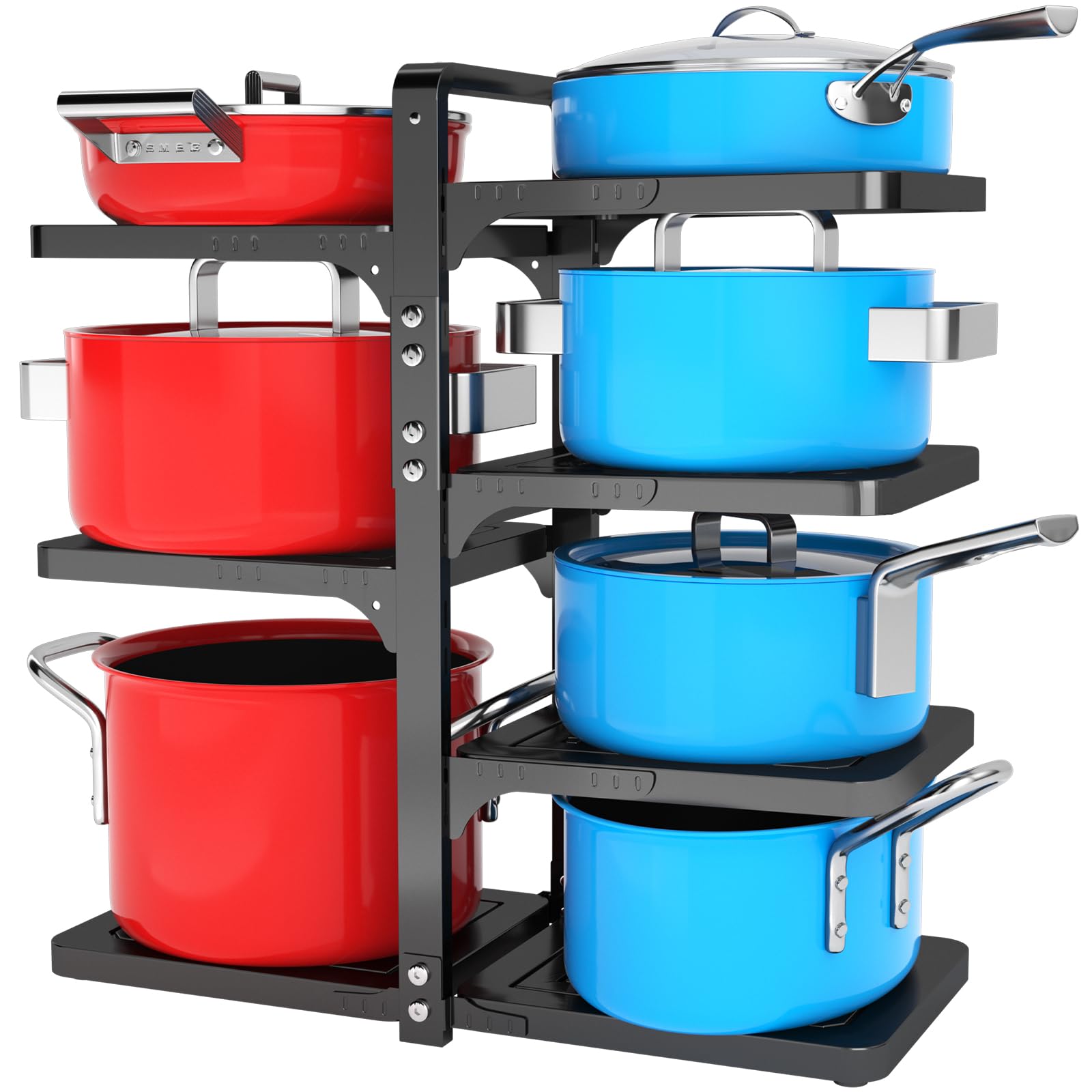 ROMATIA Pot and Pan Organizer Rack for under Cabinet, Heavy Duty Pot Pan Rack under Sink Organizers and Storage, Pot lid organizer, Kitchen Cabinet Organizer with 7 Adjustable Shelves
