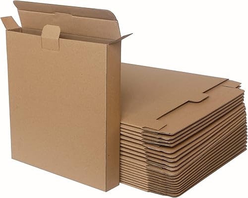 Paquete de 20 cajas de envío planas de 9.25 x 9.4 x 1.5 pulgadas, cajas de cartón corrugado de papel kraft marrón, reciclables, correo y
