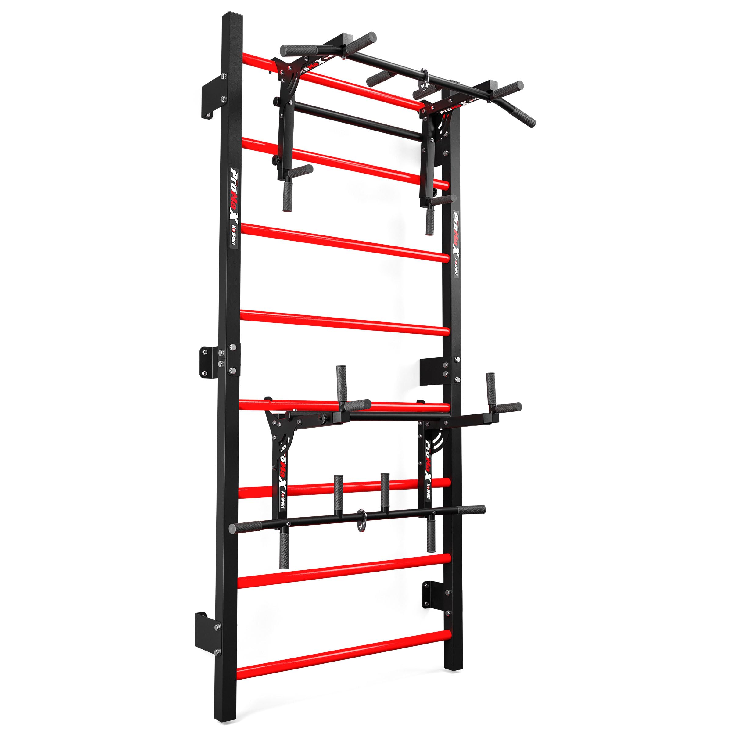 K-Sport Training Set - Calisthenics Stand with Dip Station & Pull-Up Bar (Alloy Steel, Black/Red, 30 kg)