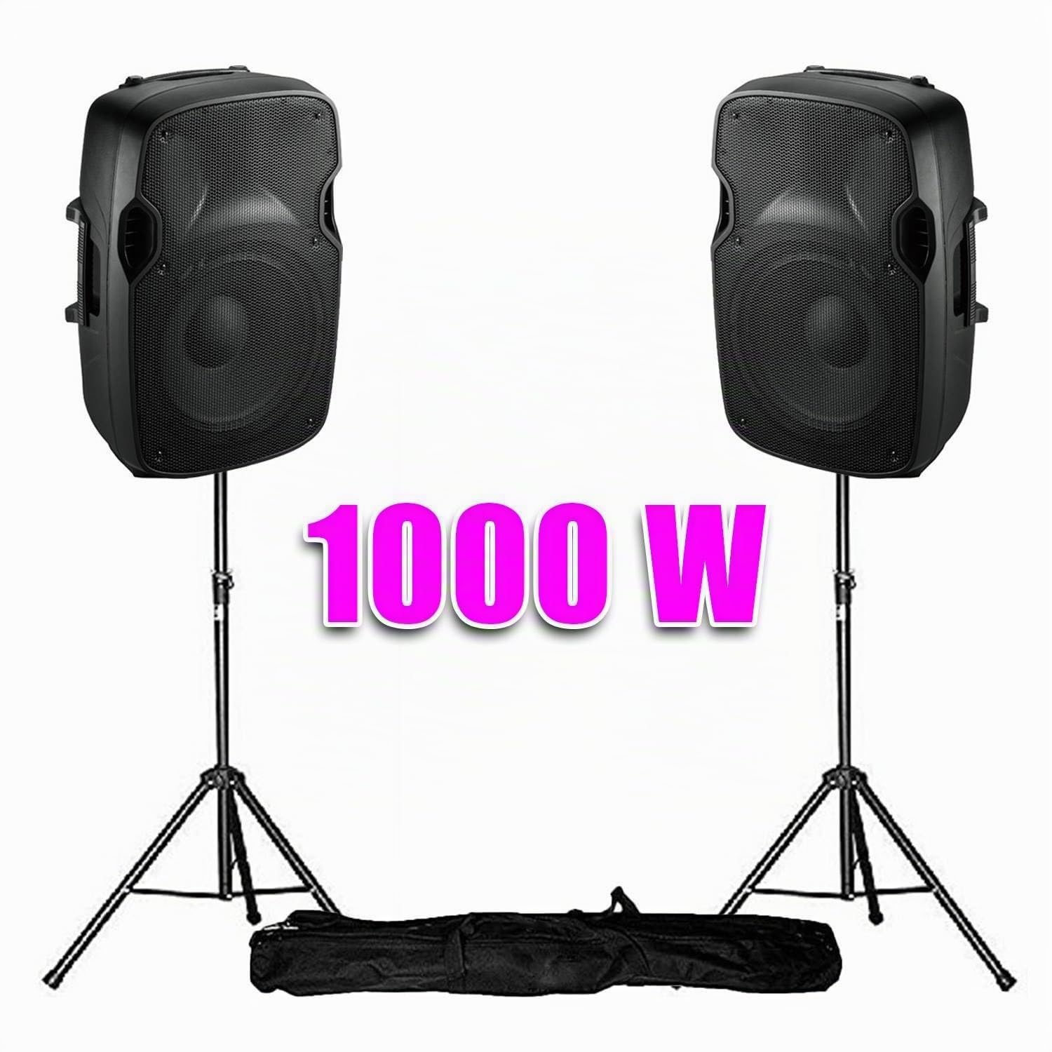 Enceintes DJ Sono Active 12"/30cm - 1000W + Pieds