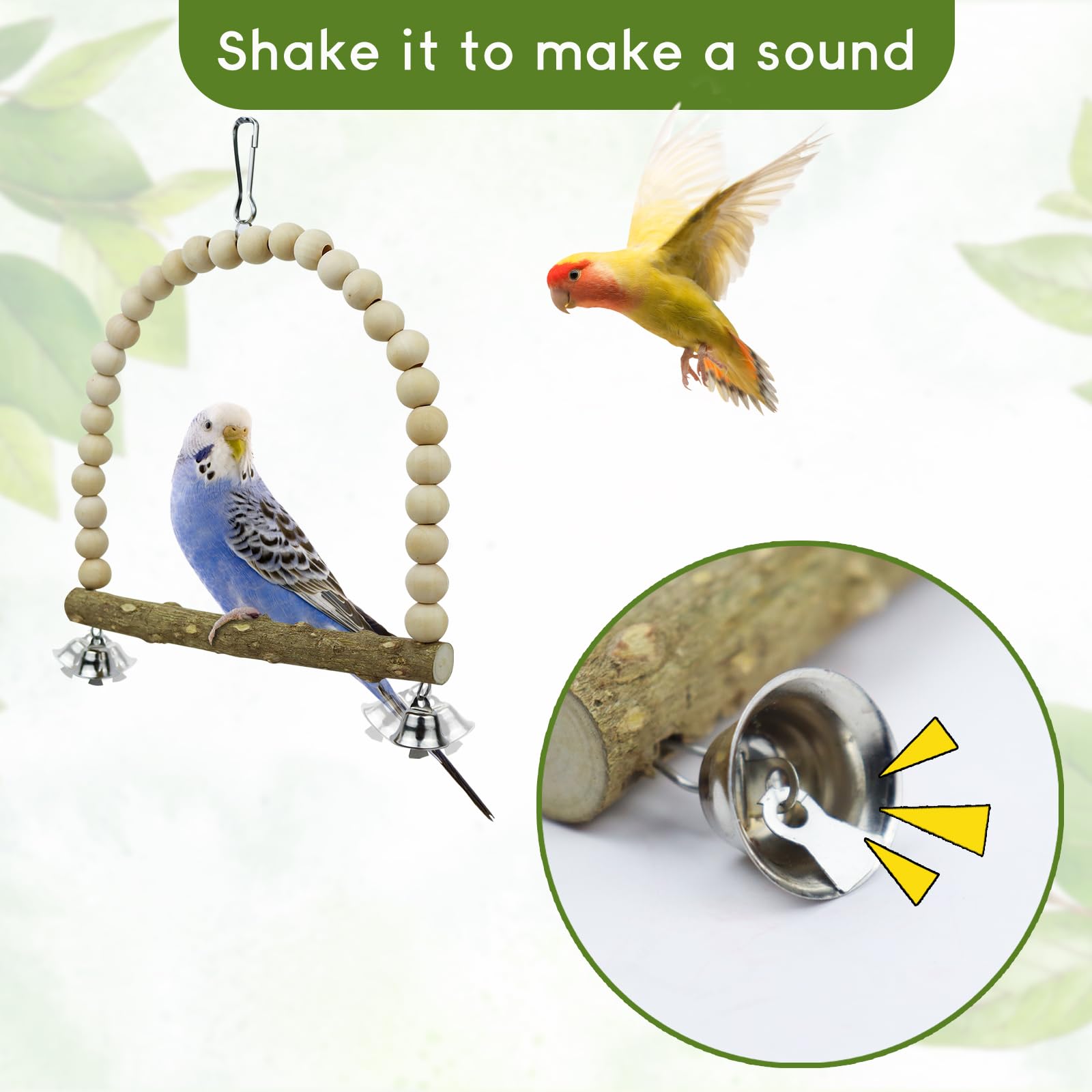 LuckyOpt Bird Swing, Cage Hanging Toys Bird Toys with Perch Stand and Bell - Image 3