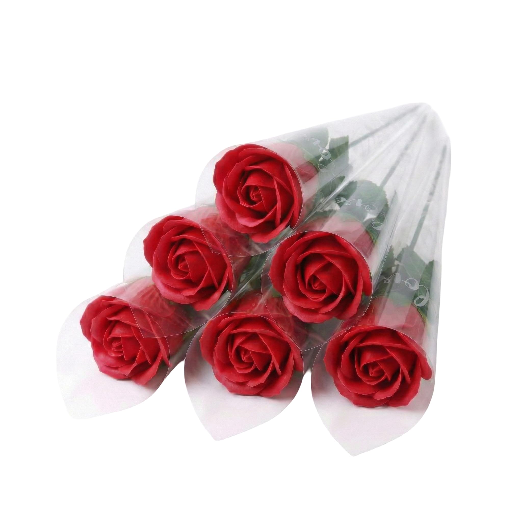 FAIRY BOUTIQUE Artificial Flowers Roses – Premium Long Stem Fake Flowers for Vase, Graves & Wedding Bouquet – Realistic Faux Rose for Indoor Home or Romantic Valentine’s Gift – Red, 6 Pieces