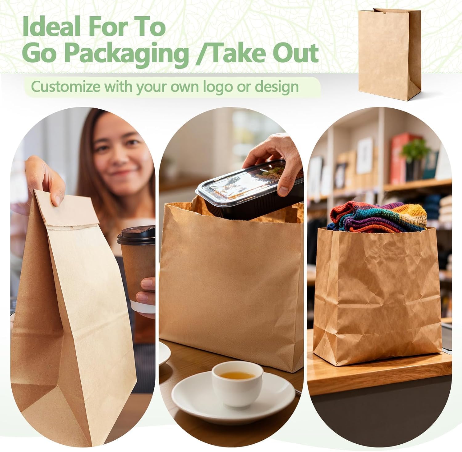 100 Pack Large Brown Paper Grocery Bags 12x7x17 Inch, Heavy Duty 60 Lb Kraft Paper Bags for Shopping, Lunch, Takeout, Retail &Recycling - Image 5