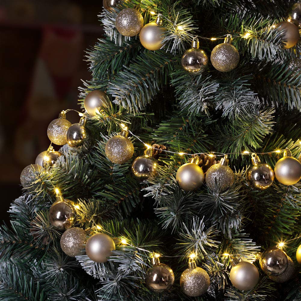 Casaria Catena Luminosa LED con Palline di Natale 2m a Batteria Timer 40 LED Interno Esterno 8 Effetti Champagne
