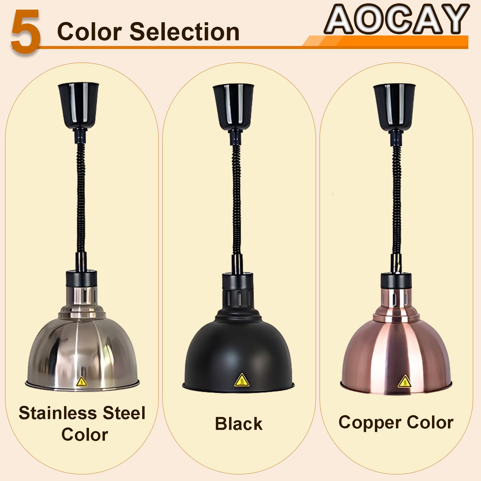 Lampada Riscaldante per Alimenti, Sospeso Lampade Scaldavivande Cucina 19 cm/25 cm, Lampade Riscaldanti per Cucina, Ristoranti, Hotel a Buffet 60-180cm Altezza Regolabile(Nero-25cm, 3 Pezzi)