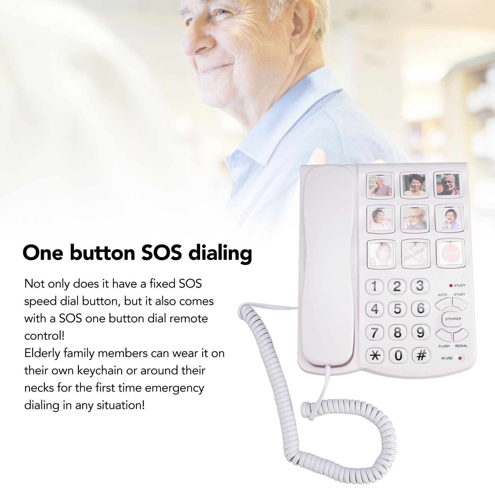 Teléfonos Fijos para el Hogar, Teléfono con Botones Grandes para Personas Mayores, Teléfono con Cable con Control Remoto de un Toque para Marcación SOS, Calidad de Sonido HD