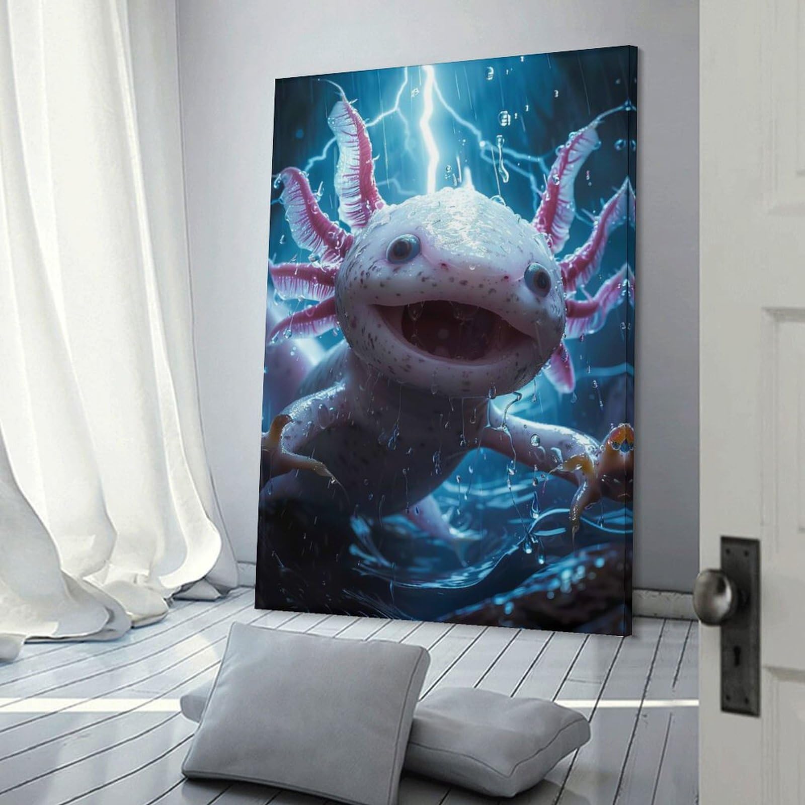 Junmoney Canvas Wall Art Axolotl Lightning, 20x30inch(50x75cm), for Corridors, Hallways Or Apartment Entries, Decorative Canvas Styling for Entry Areas
