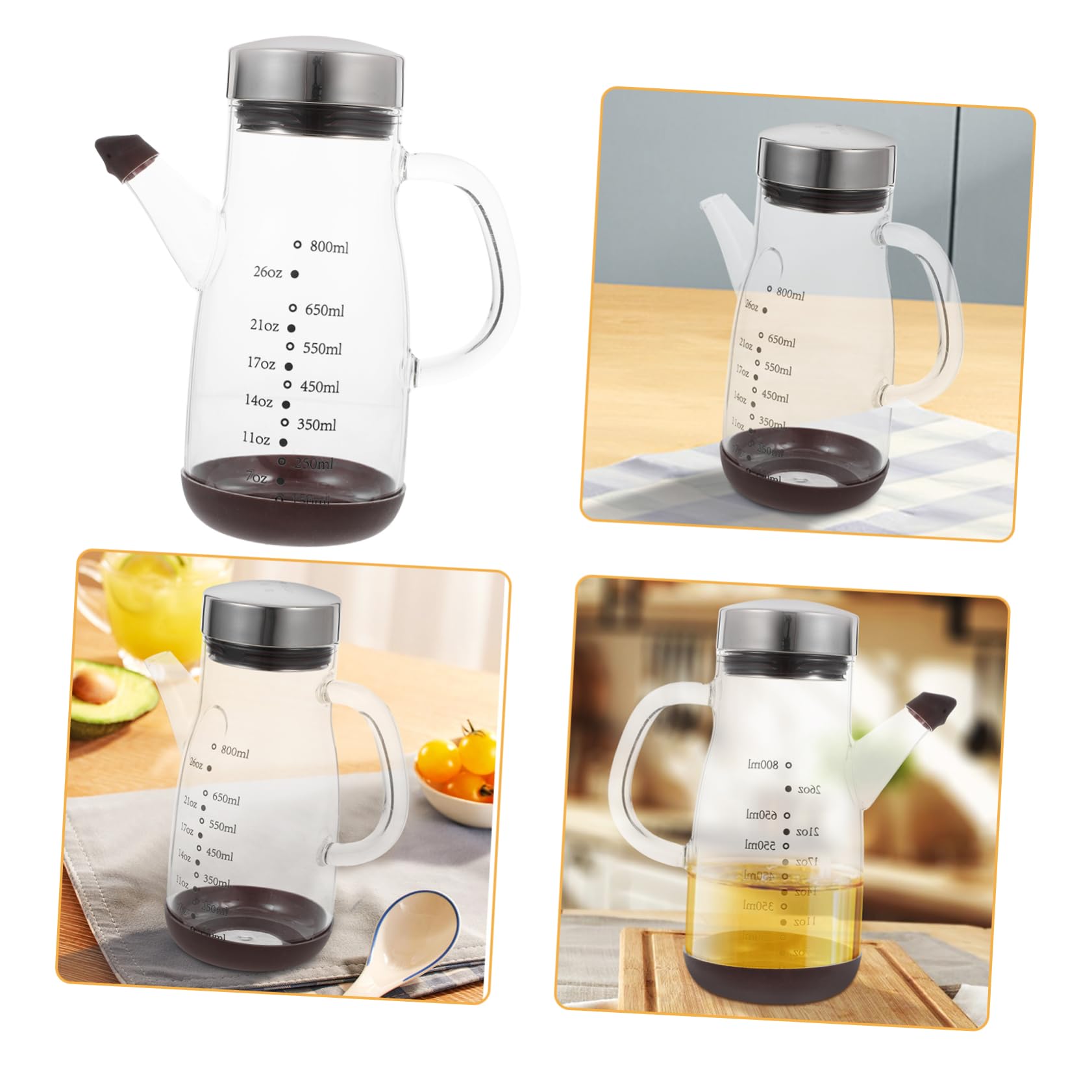 Oliera in Vetro Grande Capacità Acciaio Inox e Silicone | Contenitore per Olio da Cucina, Recipiente Salvagoccia, Bottiglia Pratica per Uso Quotidiano
