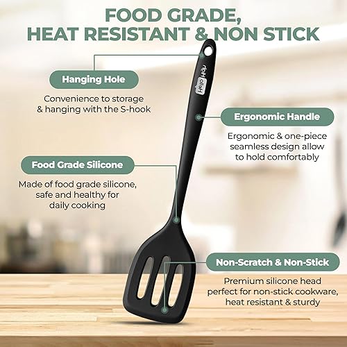 Miniatura 6 de Hello High - Juego de espátulas pequeñas negras de 5 piezas - Espátulas cortas de silicona compactas para hornear, cocinar y raspar tarros