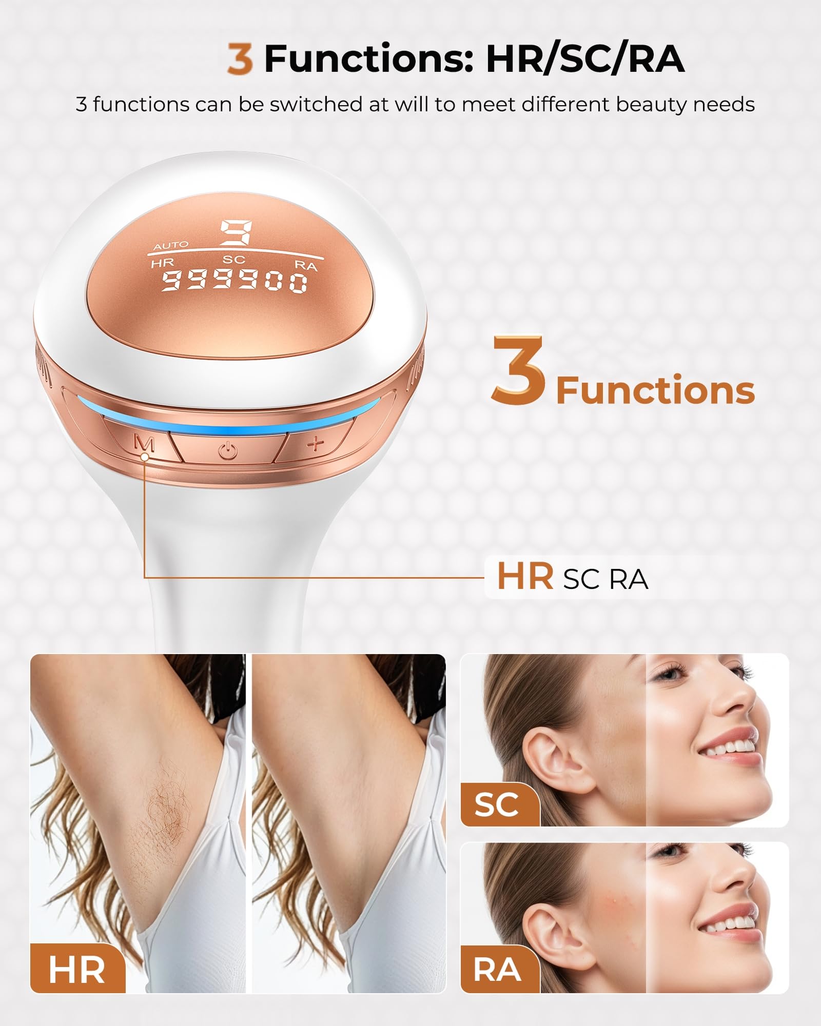 21J Depiladora Laser con 3 Funciones, IPL Depiladora de Luz Pulsada 9 Niveles Energía, 600-1200 nm Luz Roja, Máquina Laser Depilación Casa para Mujer Hombre, Rostro Bikini Axilas Cara Cuerpo