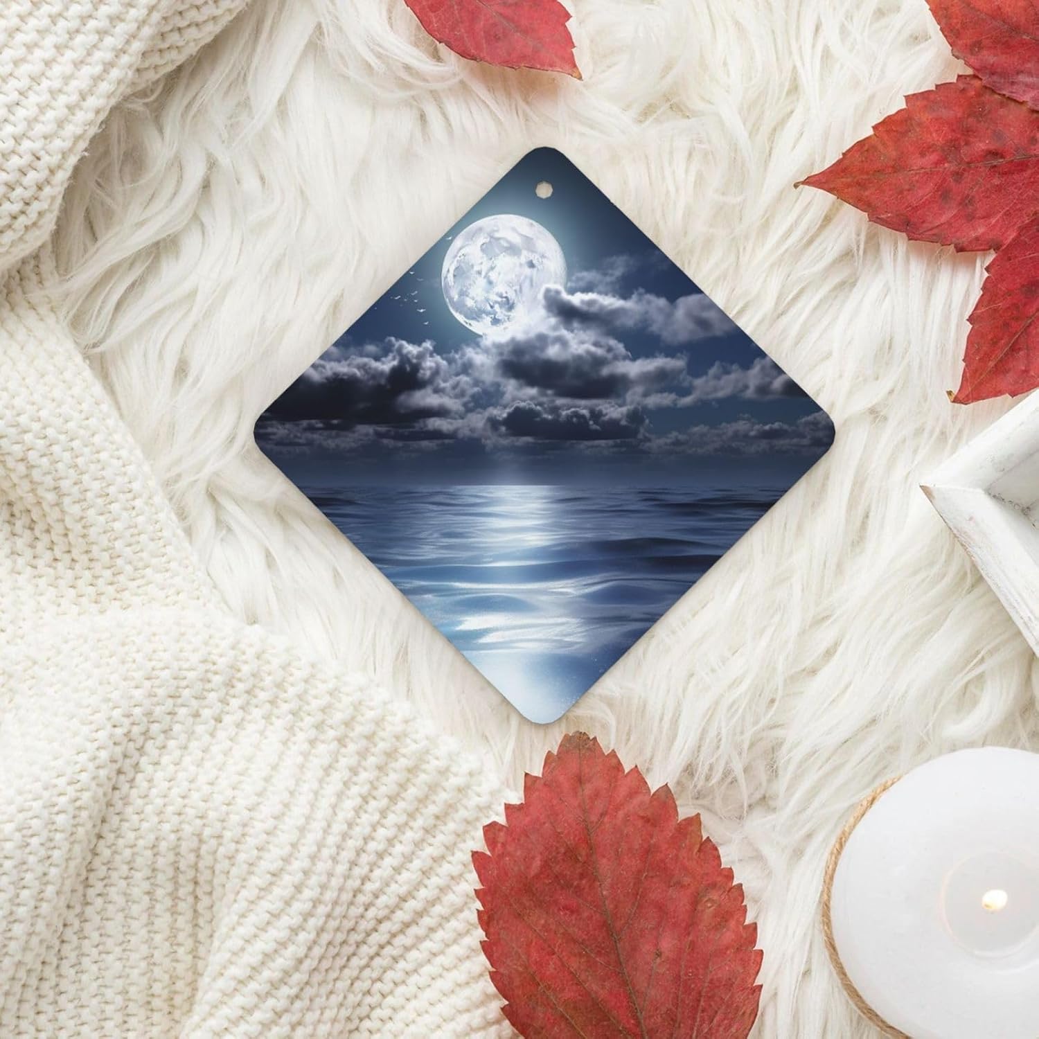 Car Air Freshener 24 PCS Moon Over Ocean Hanging Car Air Fresheners Auto Interior Decor Card Freshener Strong Scented Card Lavender Cars Scents for Office Bedroom Close Drawer Square