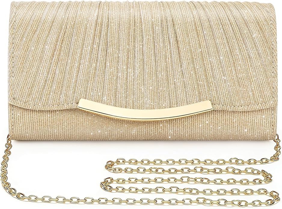Pochette femme gold UBAYMAX sac de soirée pailletée avec chaîne amovible