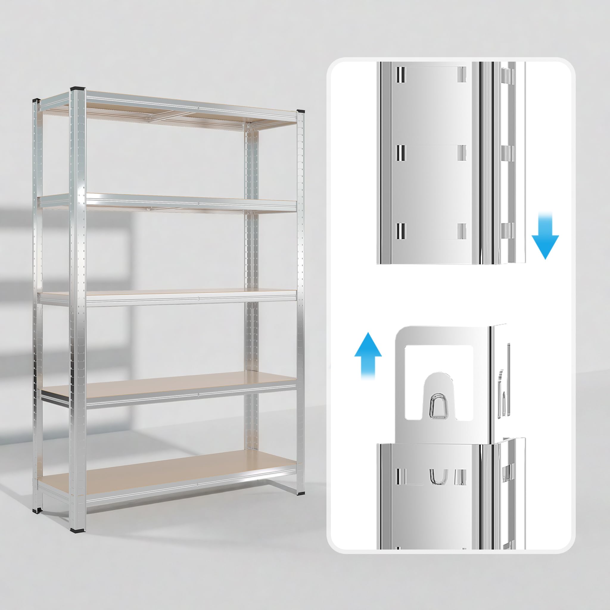 Wiltec Regał magazynowy 120x40x180cm, obciążenie całkowite 875kg, moduł wtykowy z ocynkowanej stali, stojak z 5 półkami, mebel warsztatowy
