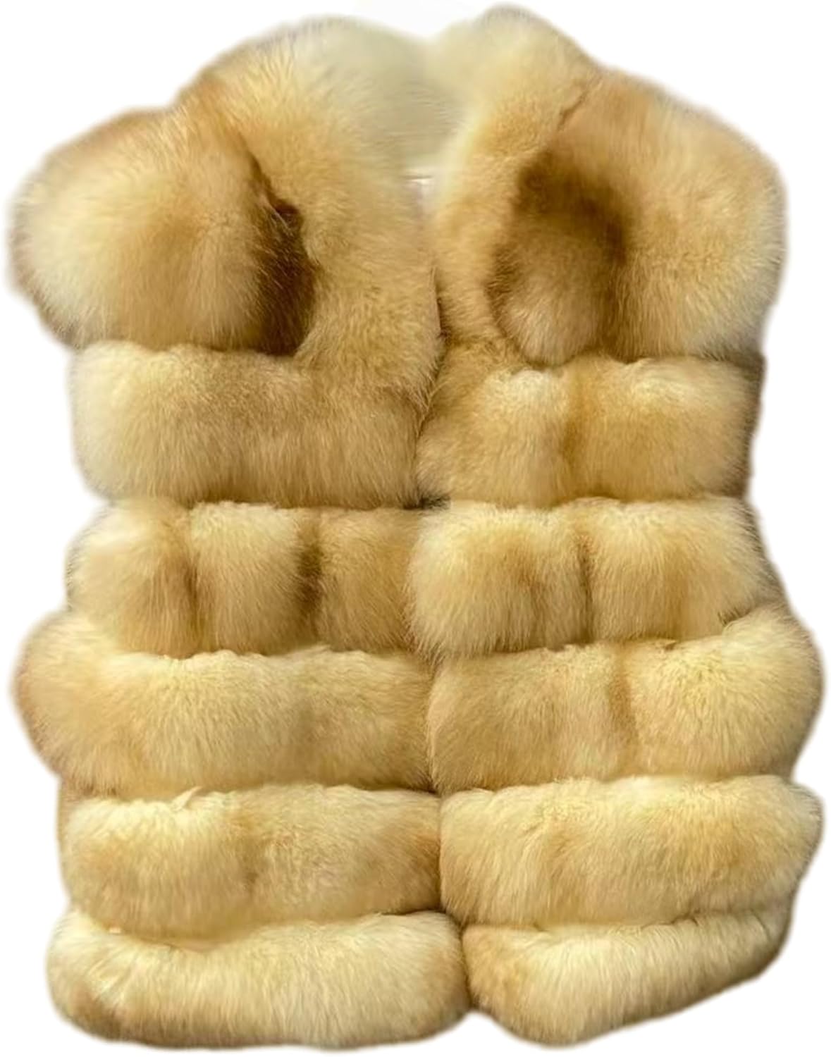 Women's Genuine Fox Fur Vest Sleeveless Warm Fluffy Fur Jacket Thick Cozy Outerwear