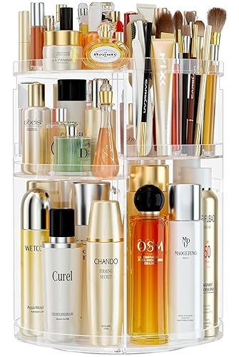 HEMTROY Organizador de maquillaje transparente giratorio de 360 grados, organizadores ajustables para el cuidado de la piel con soporte para