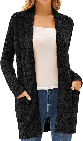 GRACE KARIN Long Open Front Fleece Cardigan Sweater, Fall Chunky Knit Casual Coat, Soft Winter Outerwear with Pockets