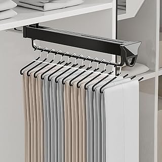 Top Mounted Retractable Trouser Rack,Closet Pull Out Clothes Rod,Multifunctional Metal Sliding Pants Rack,For Wardrobe Cupboard Bathroom Cabinet Cloakroom,Black