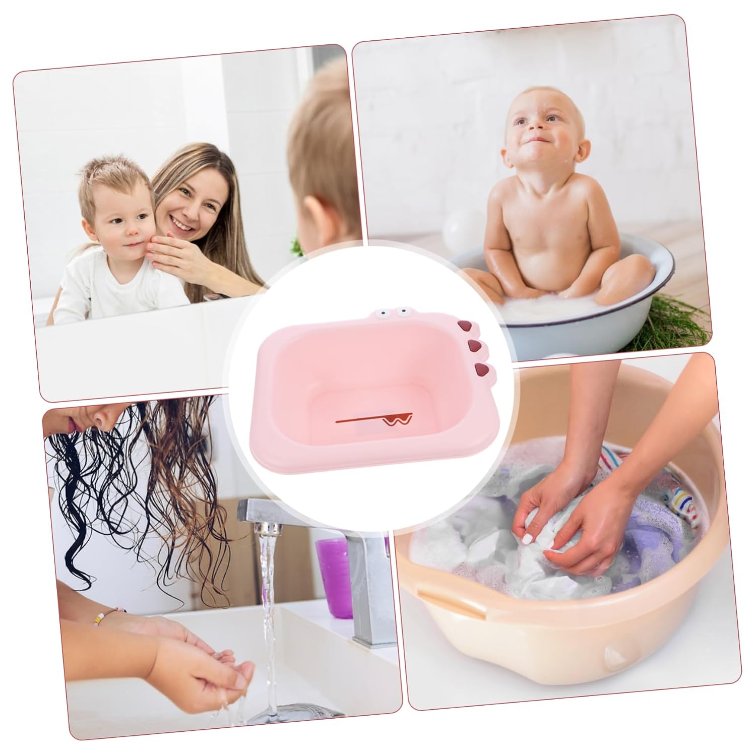 Wash Basin for Newborns and Boy Girl PP Material Multipurpose Washing Tub Adorable Cartoon Design in Pink for Face Hands Feet and Diaper Cleaning