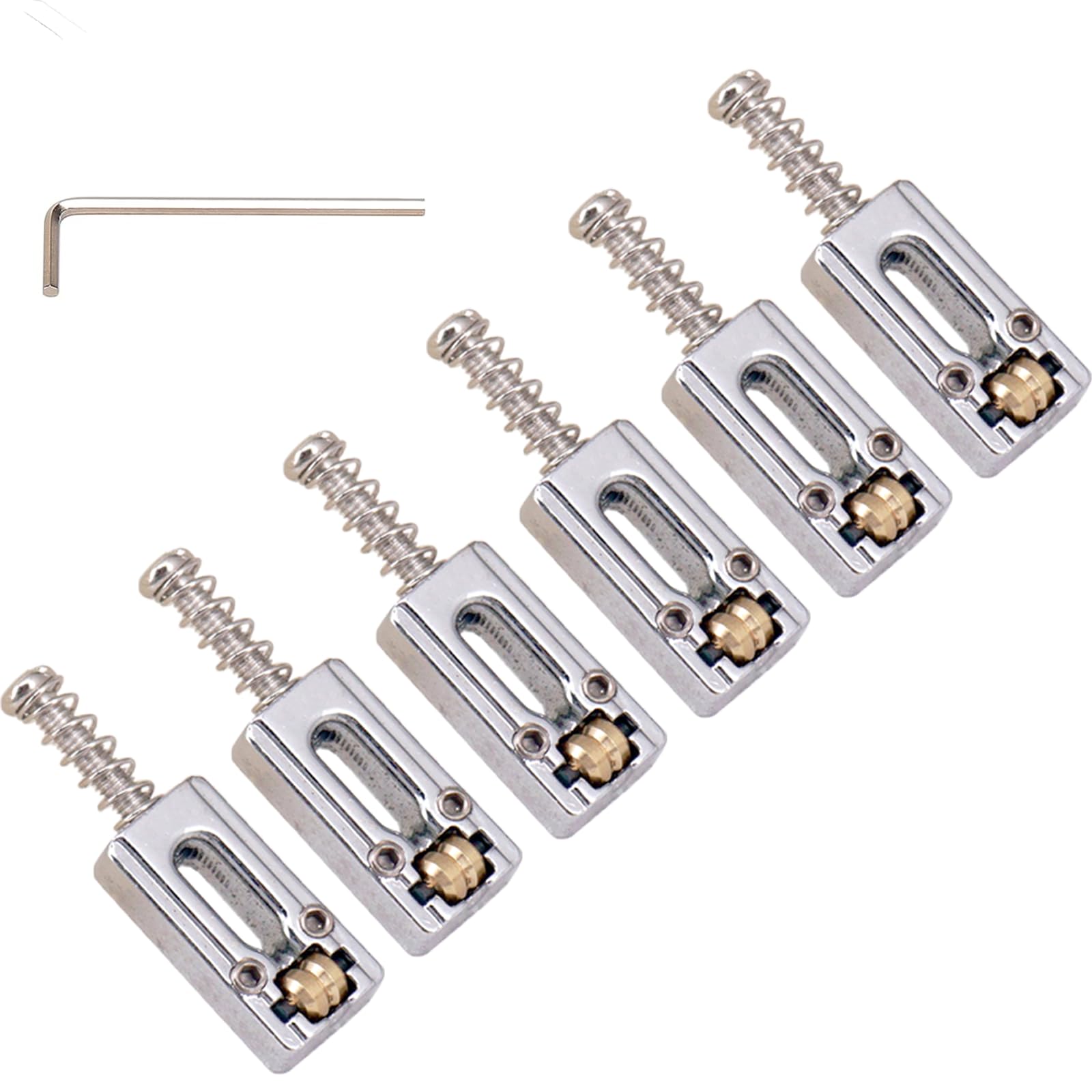 6 sillines de puente de rodillo para guitarra, accesorios con llave y tornillos para guitarra eléctrica Fender Strat Stratocaster Tele Telecaster ST/TL (cromo)