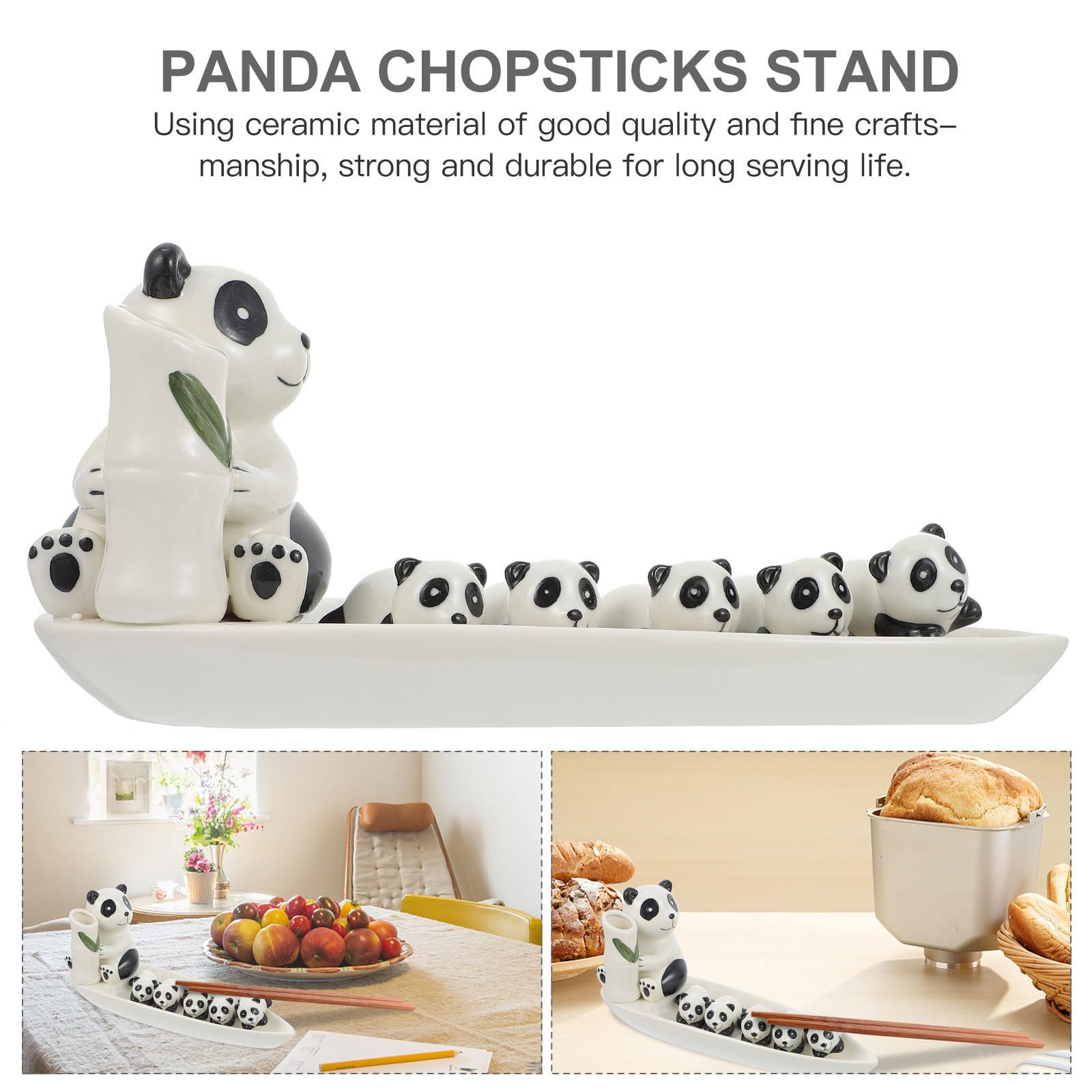 Support à Baguettes en Céramique Panda Blanc, Set de Vaisselle Compact et Facile à Ranger pour Table à Manger, Décoration Créative et Fonctionnelle