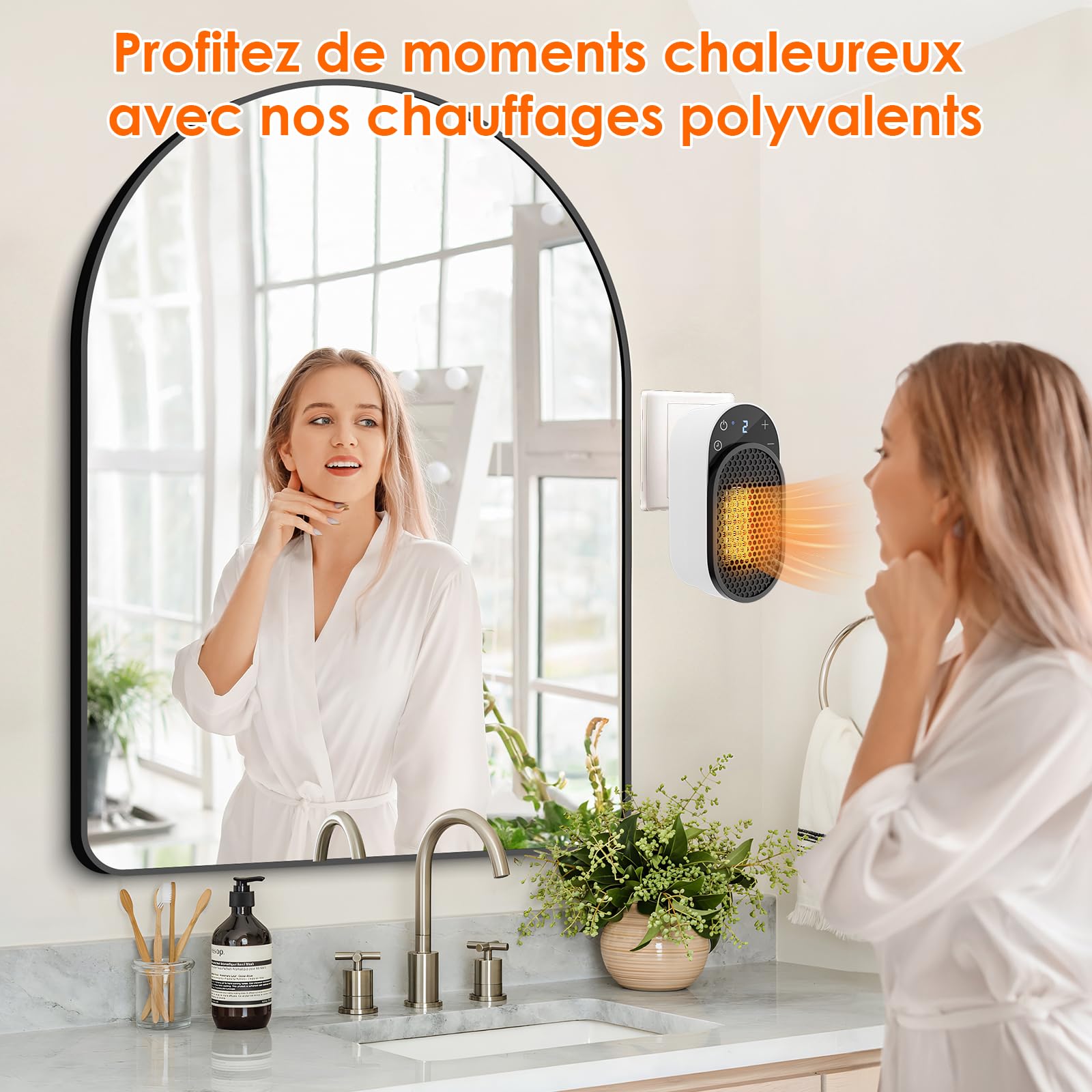 Dreamhigh® Chauffage d'appoint 500 W, Chauffage Soufflant avec Télécommande, Rotation à 90°, Minuterie 1-12 Heures, Écran LED, Chauffage Electrique Economique pour Pièces jusqu’à 25 m³