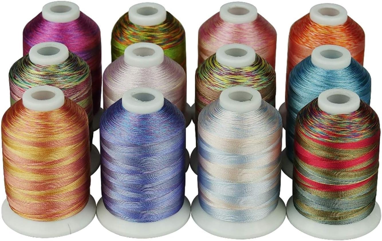 Filo per Cucire, Colori variegati Filo da Ricamo in Poliestere Multicolore 12 Colori 1100 Iarde for Bobina (Color : 28 Colors) (Color : 12 Colors B)