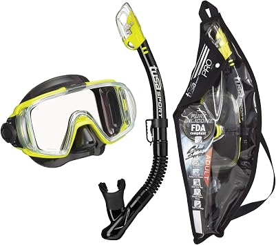 TUSA Sport Adult Visio Tri-Ex Black Series Mask and Dry Snorkel Combo