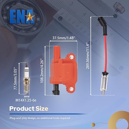 Miniatura 8 de ENA Juego de 8 bobinas de encendido rojas y cable rojo de 0.276 in con 8 bujías de platino compatibles con Chevrolet GMC Avalanche Corvette Impala