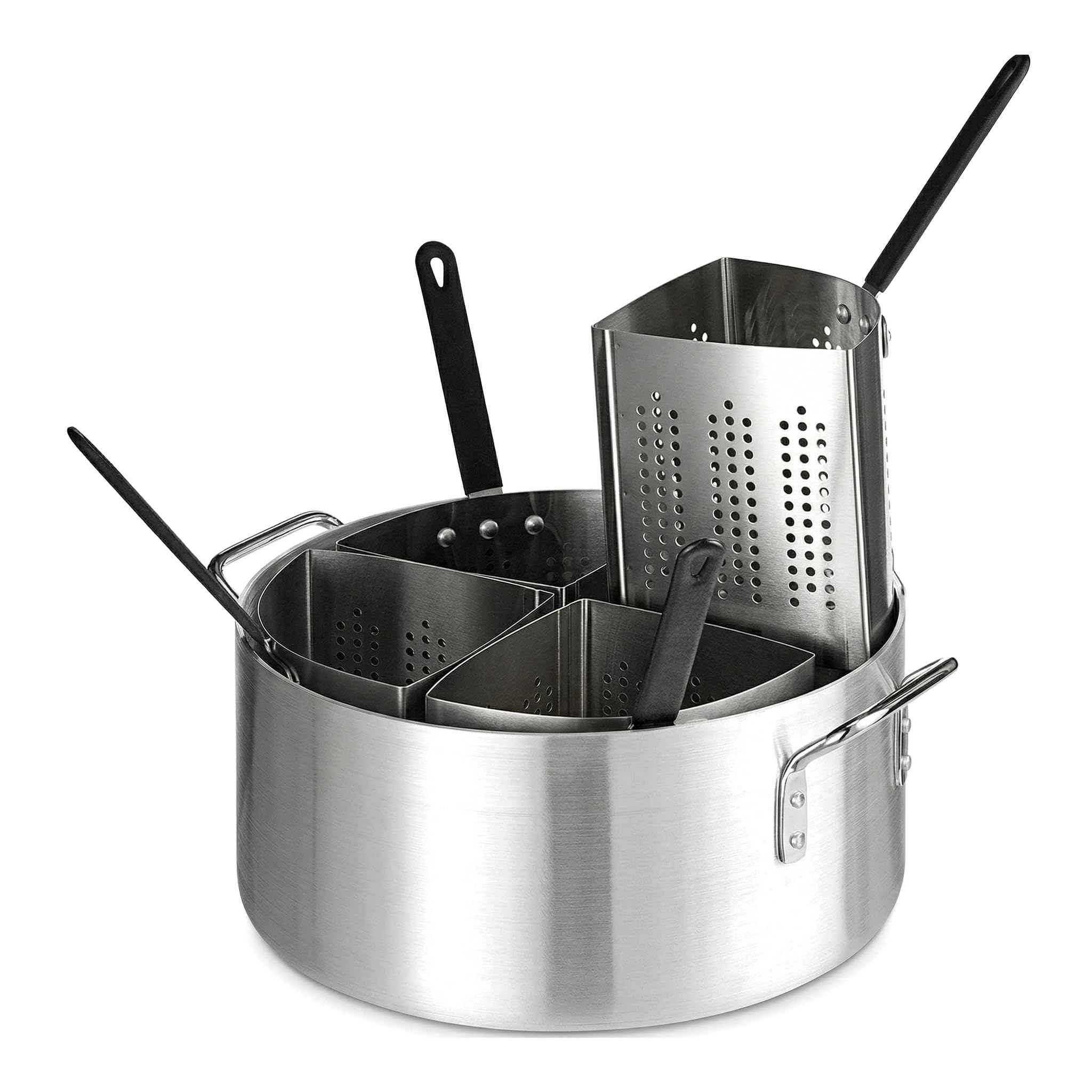 20 Qt Olla de Pasta de Aluminio 5-Pieces Set con cestas de colador de Acero Inoxidable Cocina Comercial Resistente para Fideos Verduras Mariscos Restaurante Cafetería Cocina simultánea eficiente