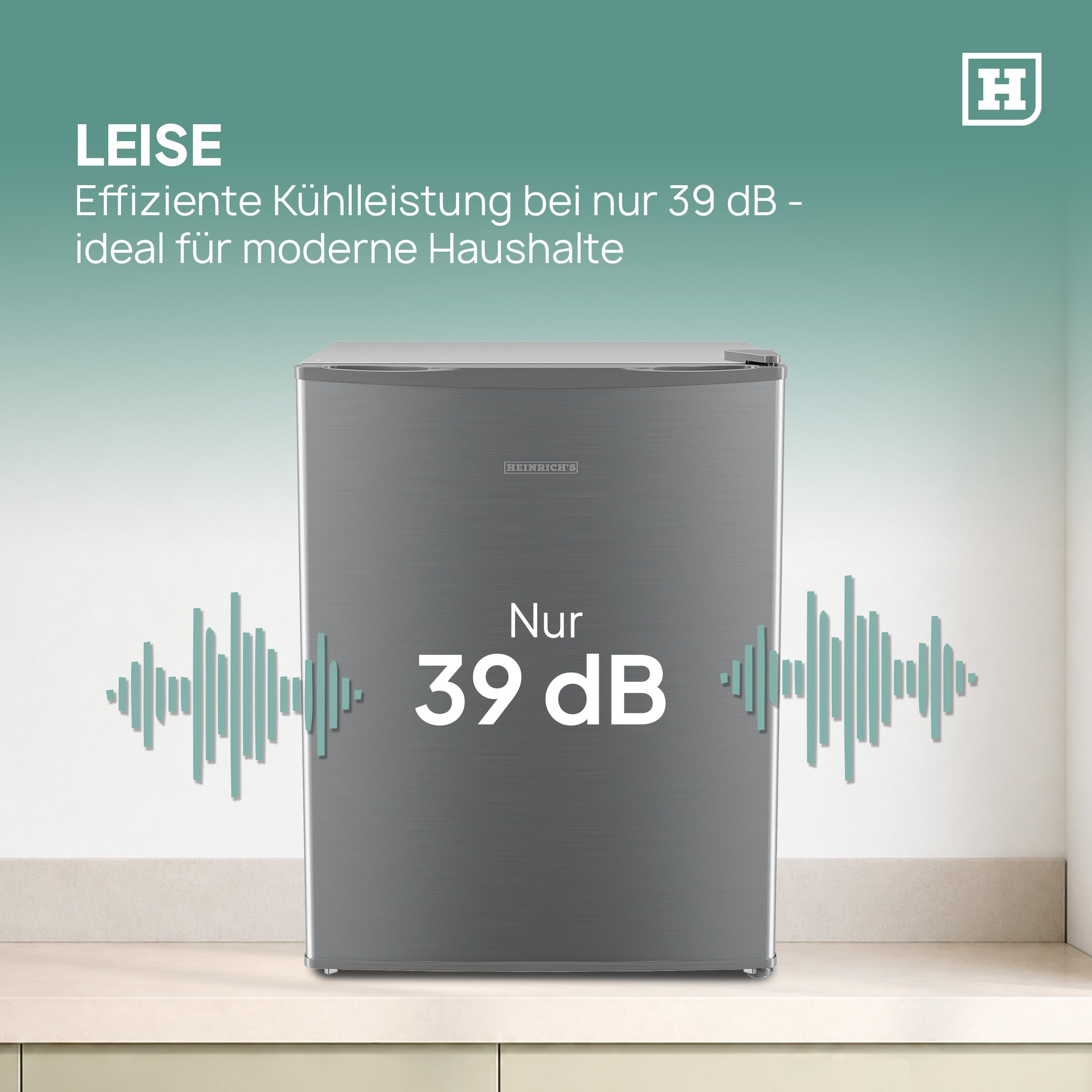 Heinrich´s Getränkekühlschrank 58L,klein, Mini-Kühlschrank für Dosen, Flaschen, Snacks, modernes Design, Tisch-Kühlschrank, leise:39dB geeignet für Büro, Camping, Garten, Outdoor, Hotels, Schlafzimmer