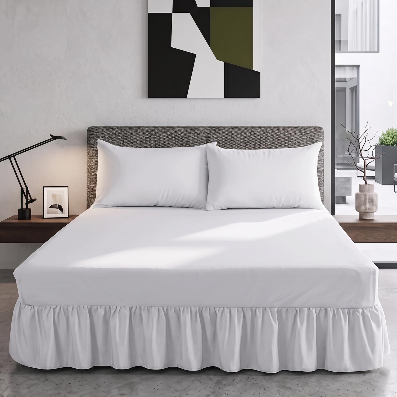Trendy Relam Extra Deep Frilled Valance Sheet 40cm - Soft Brushed Polycotton, Non Iron Easy Wrap Elastic Sheet (Double, White)