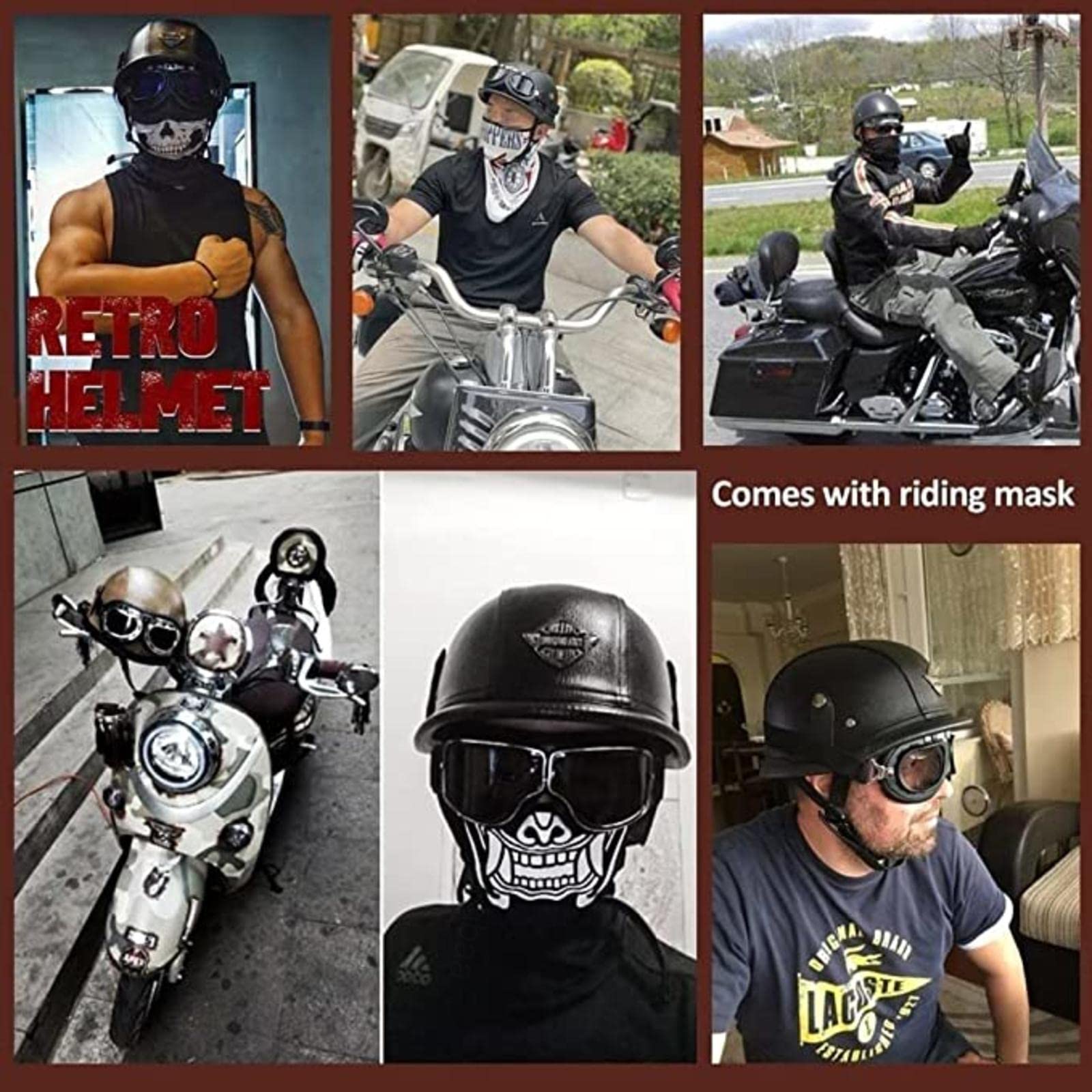 EBAYIN Casque Bol Vintage Moto Jet Casque Open Face Casque Moto RéTro Harley Casque Dot ECE Certifié Cruiser Chopper Scooter Pilote Casque Jet,H-XXXL(65~66cm)