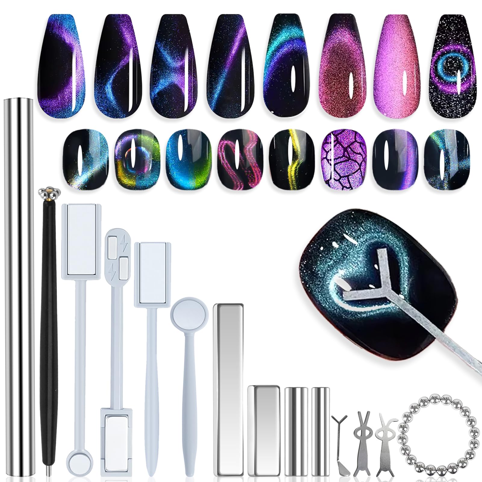 Heart Cat Eye Magnet for Nails 33PCS Cat Eye Gel Nail Polish Magnet Tools Strong Magnetic Square Round Nail Magnet Stick Diverse Cat Eye Heart Nail Art Tools for DIY At Home & Salon Style 1
