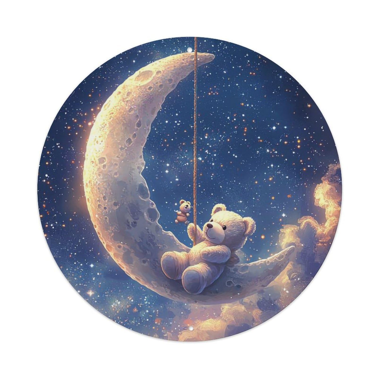 Animal Teddy Bear Starry Sky Moon Dreamy Fairy Tale Vintage Metal Tin Sign Plaque Wall Decor for Cafe, Club Bar, Office, Garden Metal Poster 8x8Inch