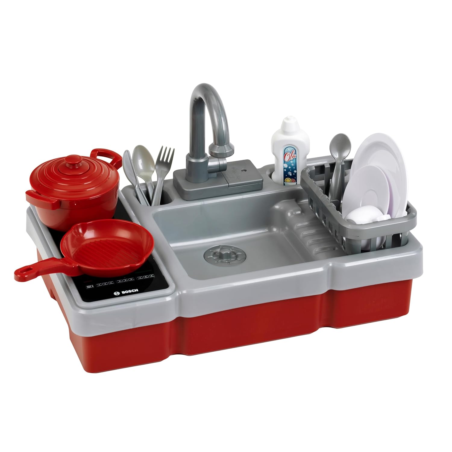 Theo Klein 7110 Bosch mini Children's Kitchen I Sink with Water Pump Function I Hob with Light & Sound I Includes Cooking and Eating Utensils I Toy for Children Aged 3 and Over