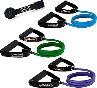 BULMARC Resistance Tube/Bands for Exercises Set with Foam Handle, Featuring eBOOK with 45+ Exercises for Full Body Workou Price In India