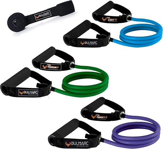 BULMARC Resistance Tube/Bands for Exercises Set with Foam Handle, Featuring eBOOK with 45+ Exercises for Full Body Workou...